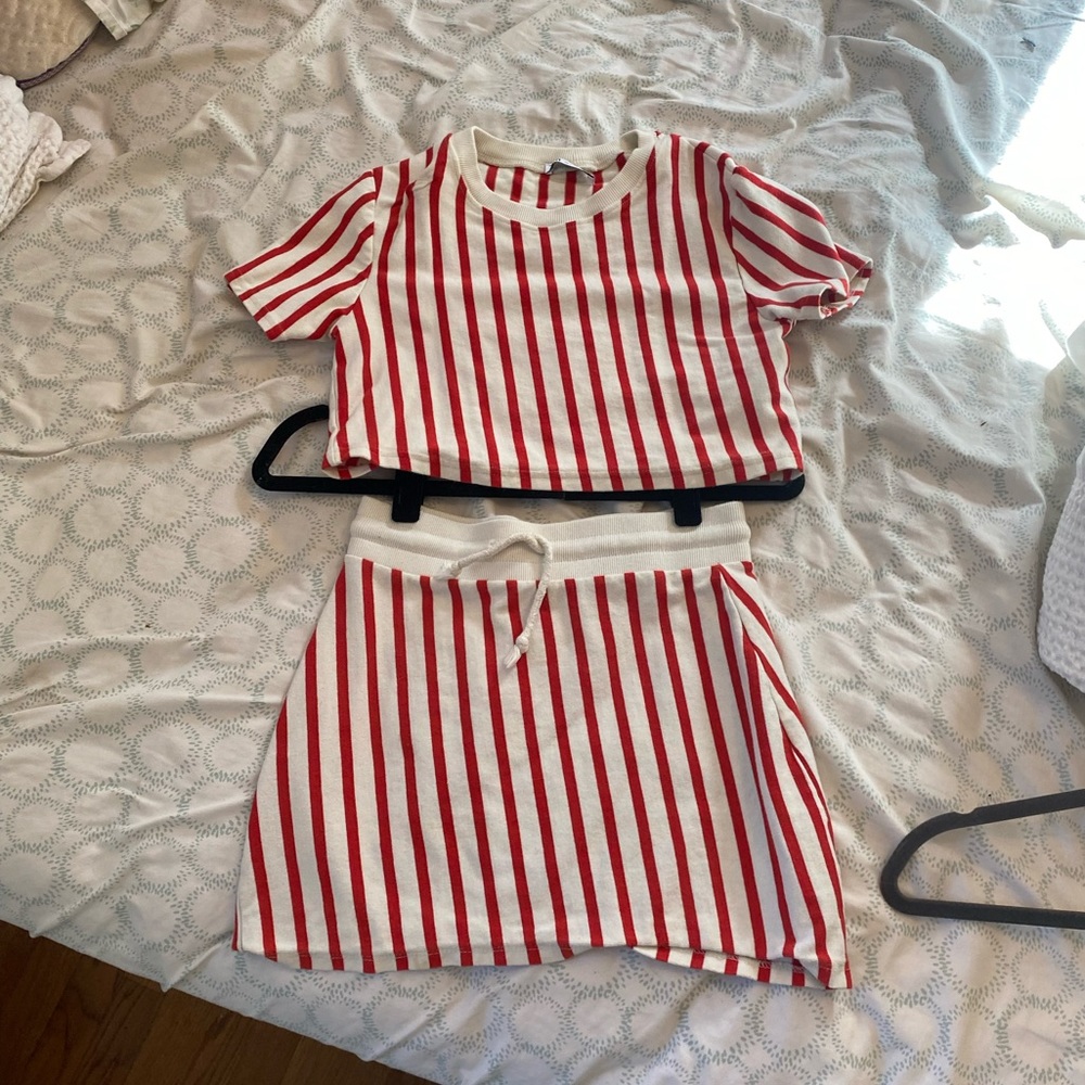 Zara Red and White Striped Skirt
